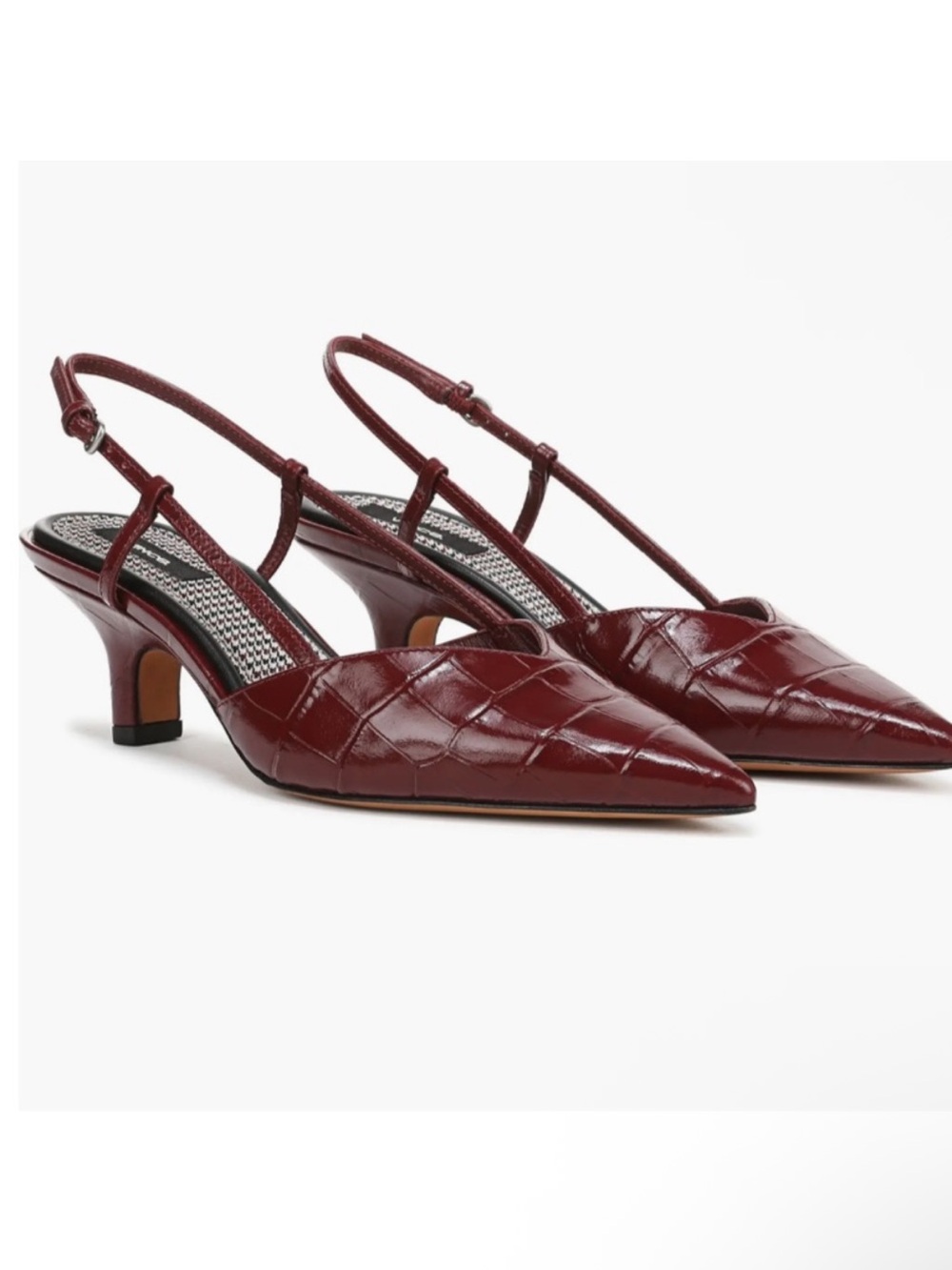Vince Levvy Slingback Pointed Toe Kitten Heel Pump in Bloodstone Burgundy Croc
